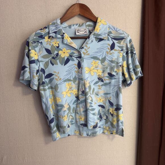 Bizzit Collection Vintage Set Size L Blue Floral 2 Piece Sleeveless Dress  Shirt - Picture 2 of 13